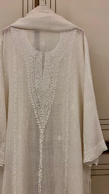 Mul Chanderi Kurta Dupatta Set with Pearl, Sequin & Katdana Embellishments