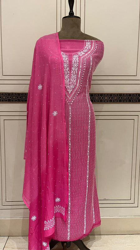 Mul Chanderi Kurta Dupatta Set with Pearl, Sequin & Katdana Embellishments