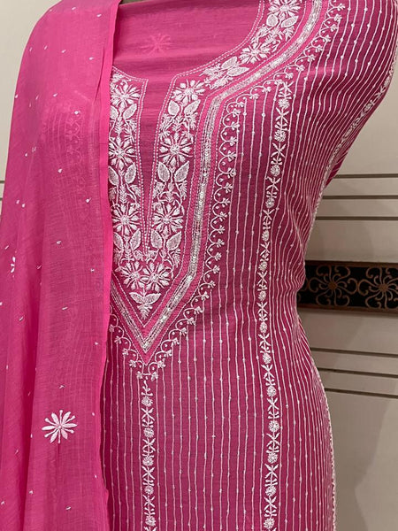Mul Chanderi Kurta Dupatta Set with Pearl, Sequin & Katdana Embellishments