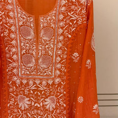 Mul Chanderi Semi-Stitched Kurta Dupatta Set with Pearl, Sequin & Katdana Work