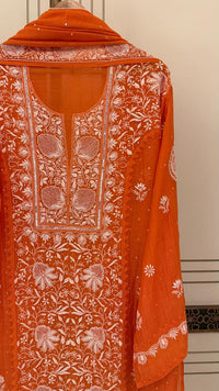 Mul Chanderi Semi-Stitched Kurta Dupatta Set with Pearl, Sequin & Katdana Work