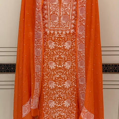 Mul Chanderi Semi-Stitched Kurta Dupatta Set with Pearl, Sequin & Katdana Work