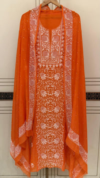 Mul Chanderi Semi-Stitched Kurta Dupatta Set with Pearl, Sequin & Katdana Work