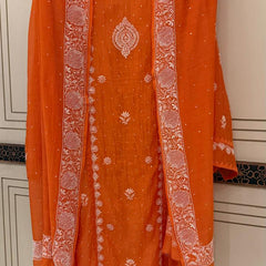Mul Chanderi Semi-Stitched Kurta Dupatta Set with Pearl, Sequin & Katdana Work