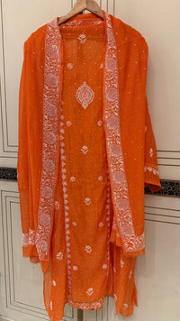 Mul Chanderi Semi-Stitched Kurta Dupatta Set with Pearl, Sequin & Katdana Work