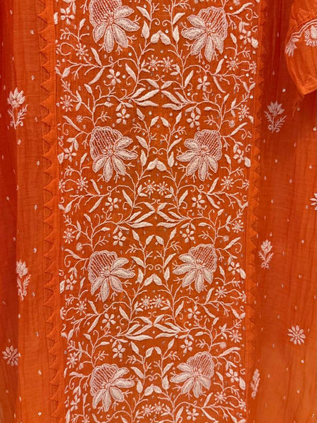 Mul Chanderi Semi-Stitched Kurta Dupatta Set with Pearl, Sequin & Katdana Work