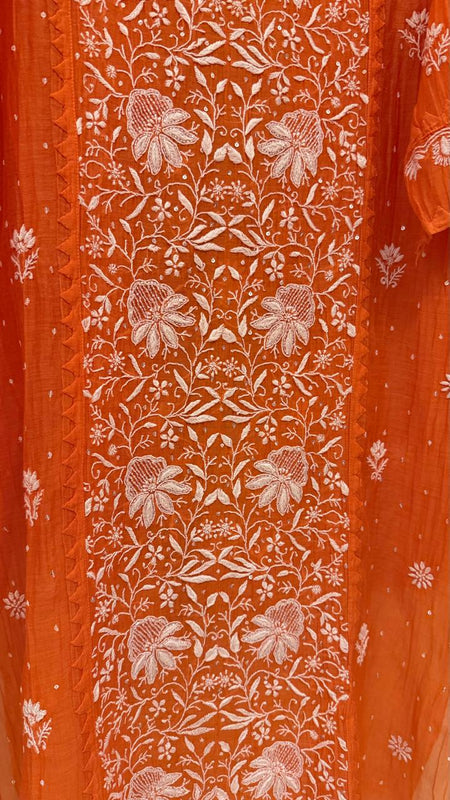 Mul Chanderi Semi-Stitched Kurta Dupatta Set with Pearl, Sequin & Katdana Work