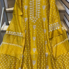 Pure Chanderi Anarkali Kurta Dupatta Set with Pearl, Sequin, Katdana & Kasab Work