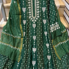 Pure Chanderi Anarkali Kurta Dupatta Set with Pearl, Sequin, Katdana & Kasab Work