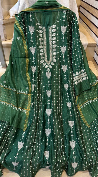 Pure Chanderi Anarkali Kurta Dupatta Set with Pearl, Sequin, Katdana & Kasab Work