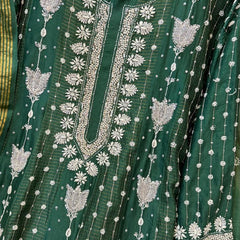 Pure Chanderi Anarkali Kurta Dupatta Set with Pearl, Sequin, Katdana & Kasab Work