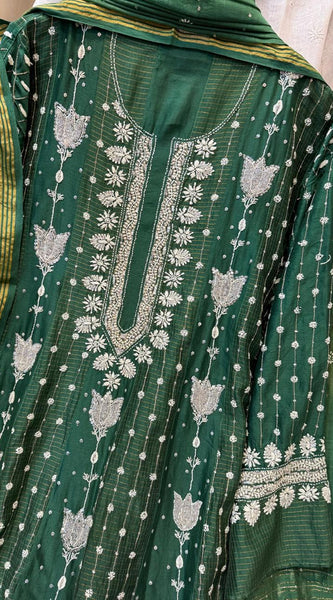 Pure Chanderi Anarkali Kurta Dupatta Set with Pearl, Sequin, Katdana & Kasab Work