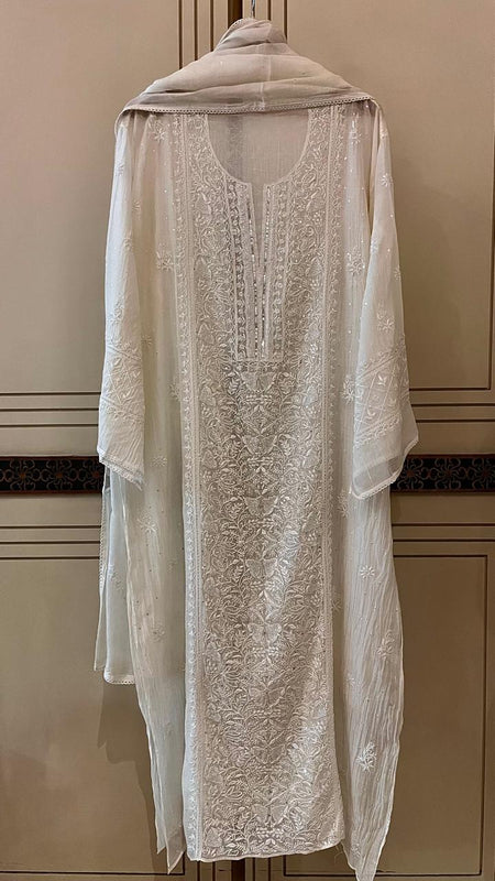 Dyeable Pure Mul Chanderi Kurta Dupatta Set with Pearl, Sequin & Katdana Embellishments