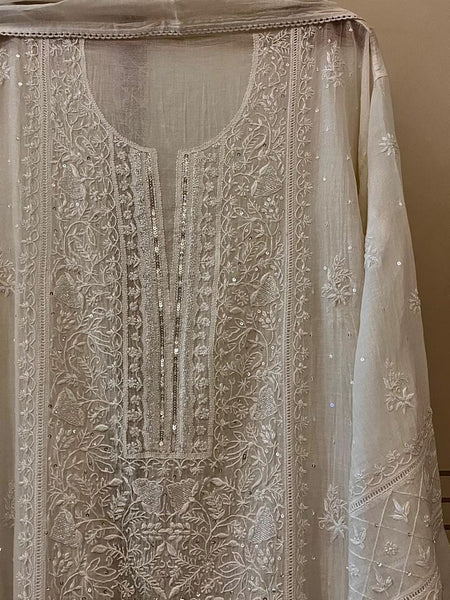 Dyeable Pure Mul Chanderi Kurta Dupatta Set with Pearl, Sequin & Katdana Embellishments