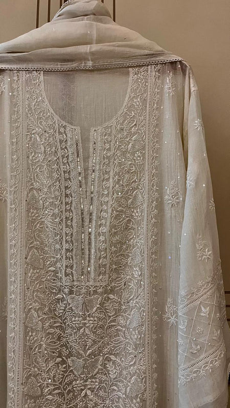 Dyeable Pure Mul Chanderi Kurta Dupatta Set with Pearl, Sequin & Katdana Embellishments