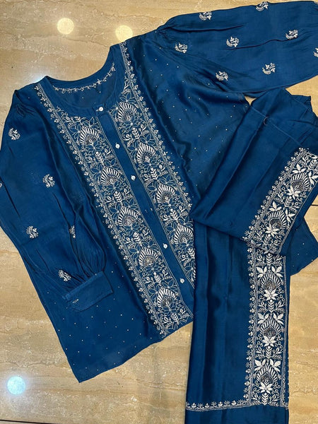 Chanderi Silk Semi-Stitched Coord Set with Elegant Mukaish Work