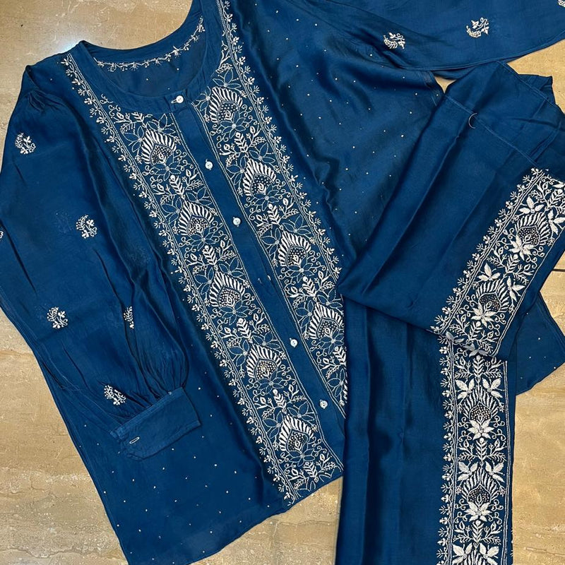 Chanderi Silk Semi-Stitched Coord Set with Elegant Mukaish Work