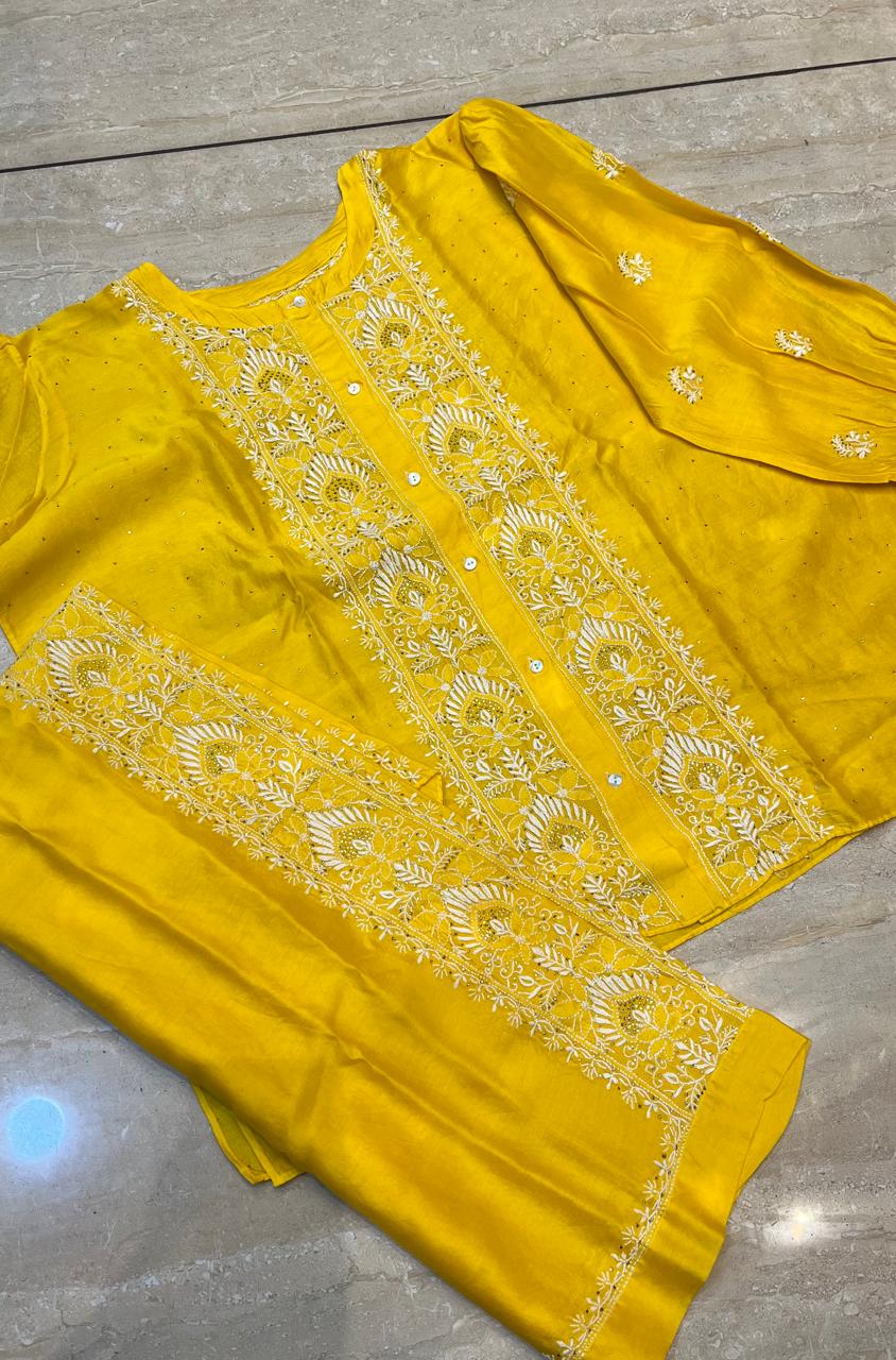 Chanderi Silk Semi-Stitched Coord Set with Elegant Mukaish Work