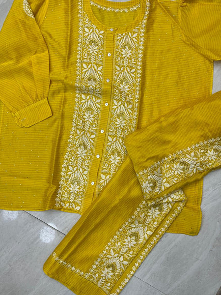 Chanderi Silk Semi-Stitched Coord Set with Elegant Mukaish Work