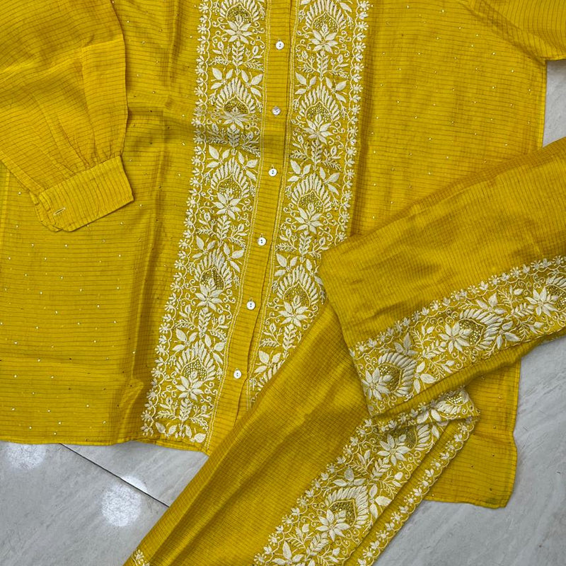 Chanderi Silk Semi-Stitched Coord Set with Elegant Mukaish Work
