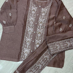 Chanderi Silk Semi-Stitched Coord Set with Elegant Mukaish Work