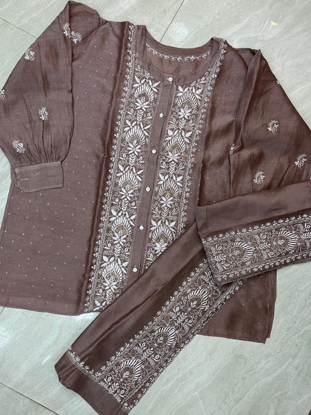 Chanderi Silk Semi-Stitched Coord Set with Elegant Mukaish Work