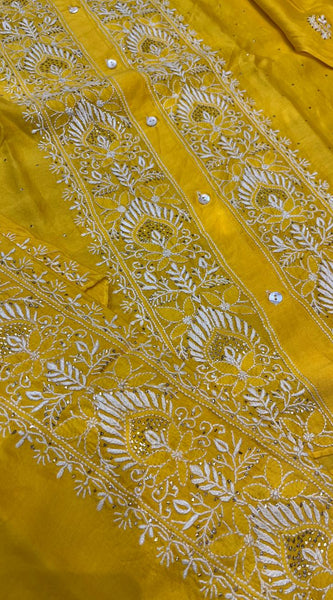 Chanderi Silk Semi-Stitched Coord Set with Elegant Mukaish Work