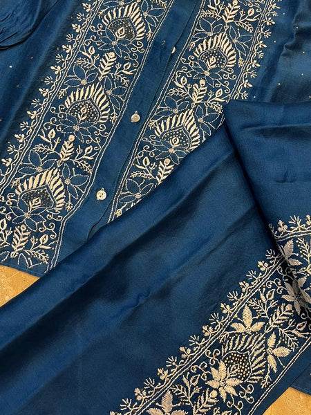 Chanderi Silk Semi-Stitched Coord Set with Elegant Mukaish Work