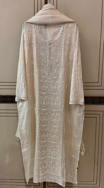 Dyeable Pure Silk Kurta Dupatta Set with Pearl, Sequin & Katdana Embellishments