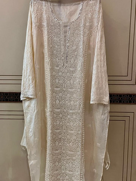 Dyeable Pure Silk Kurta Dupatta Set with Pearl, Sequin & Katdana Embellishments