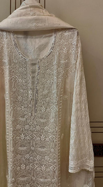 Dyeable Pure Silk Kurta Dupatta Set with Pearl, Sequin & Katdana Embellishments