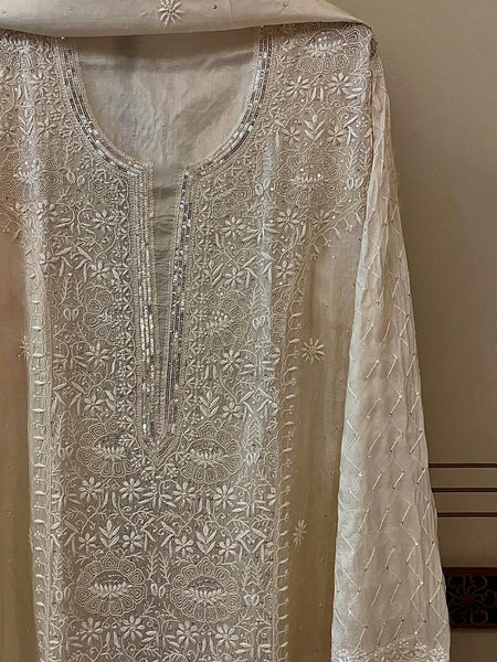 Dyeable Pure Silk Kurta Dupatta Set with Pearl, Sequin & Katdana Embellishments