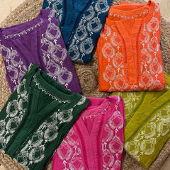 Mul Chanderi Kurta Dupatta Set with Intricate Mukaish Work