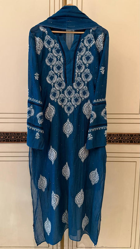 Mul Chanderi Kurta Dupatta Set with Intricate Mukaish Work