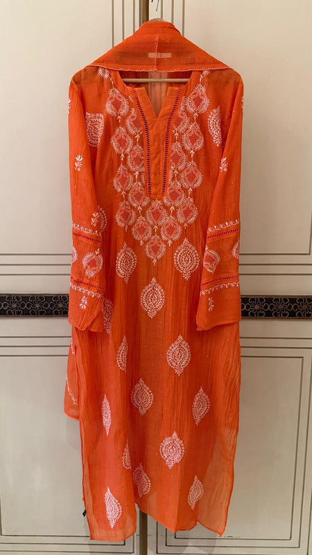 Mul Chanderi Kurta Dupatta Set with Intricate Mukaish Work