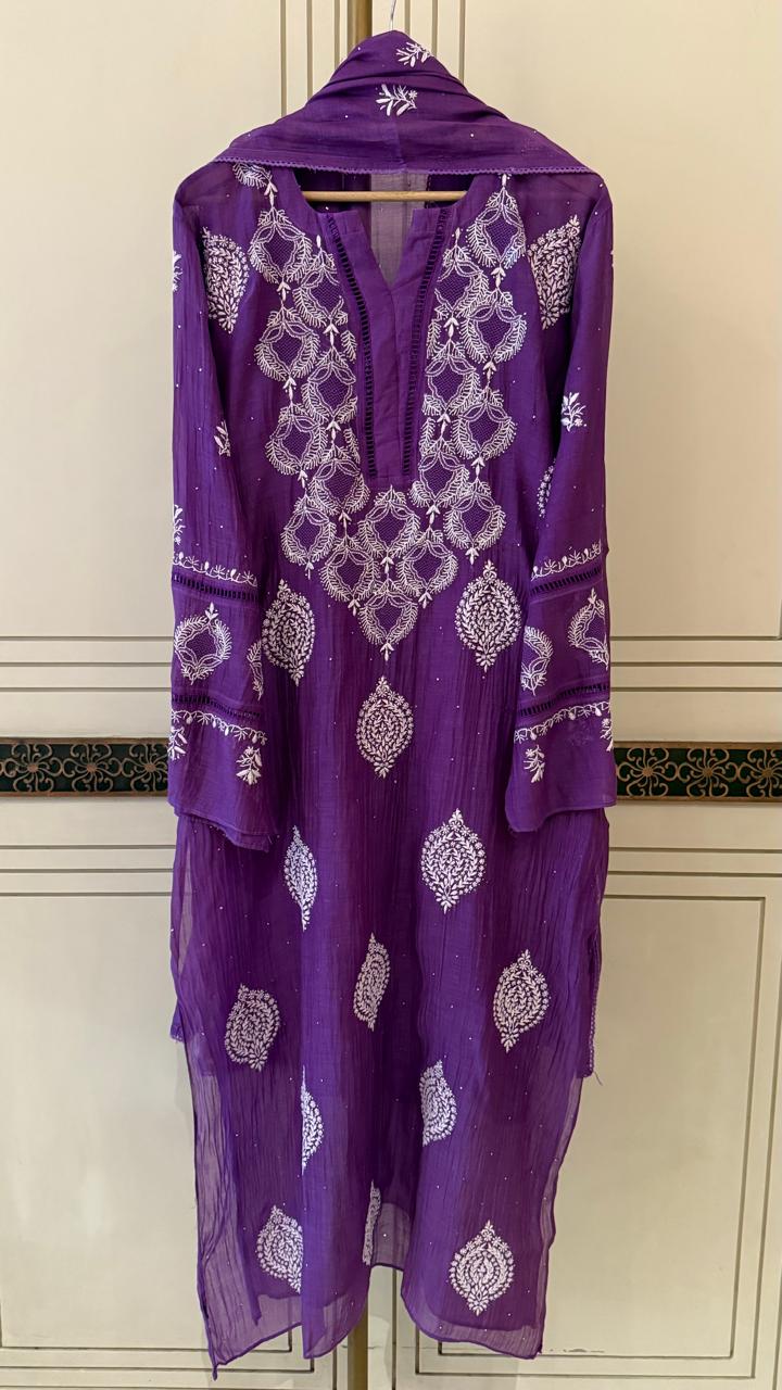 Mul Chanderi Kurta Dupatta Set with Intricate Mukaish Work