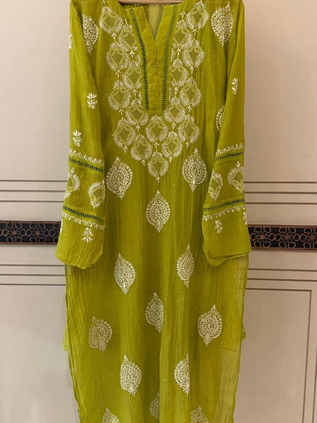 Mul Chanderi Kurta Dupatta Set with Intricate Mukaish Work