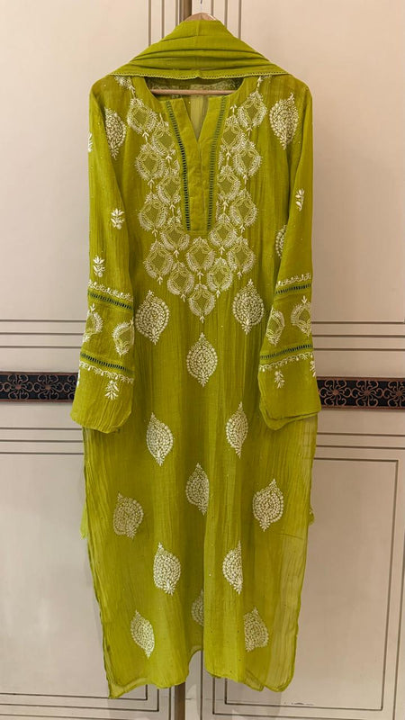 Mul Chanderi Kurta Dupatta Set with Intricate Mukaish Work