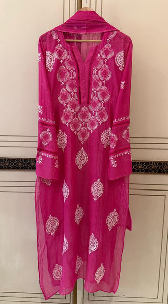 Mul Chanderi Kurta Dupatta Set with Intricate Mukaish Work