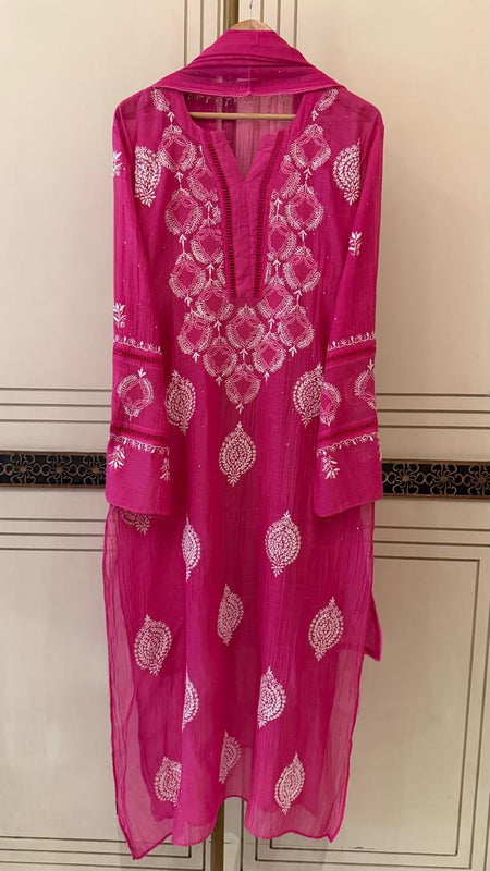 Mul Chanderi Kurta Dupatta Set with Intricate Mukaish Work