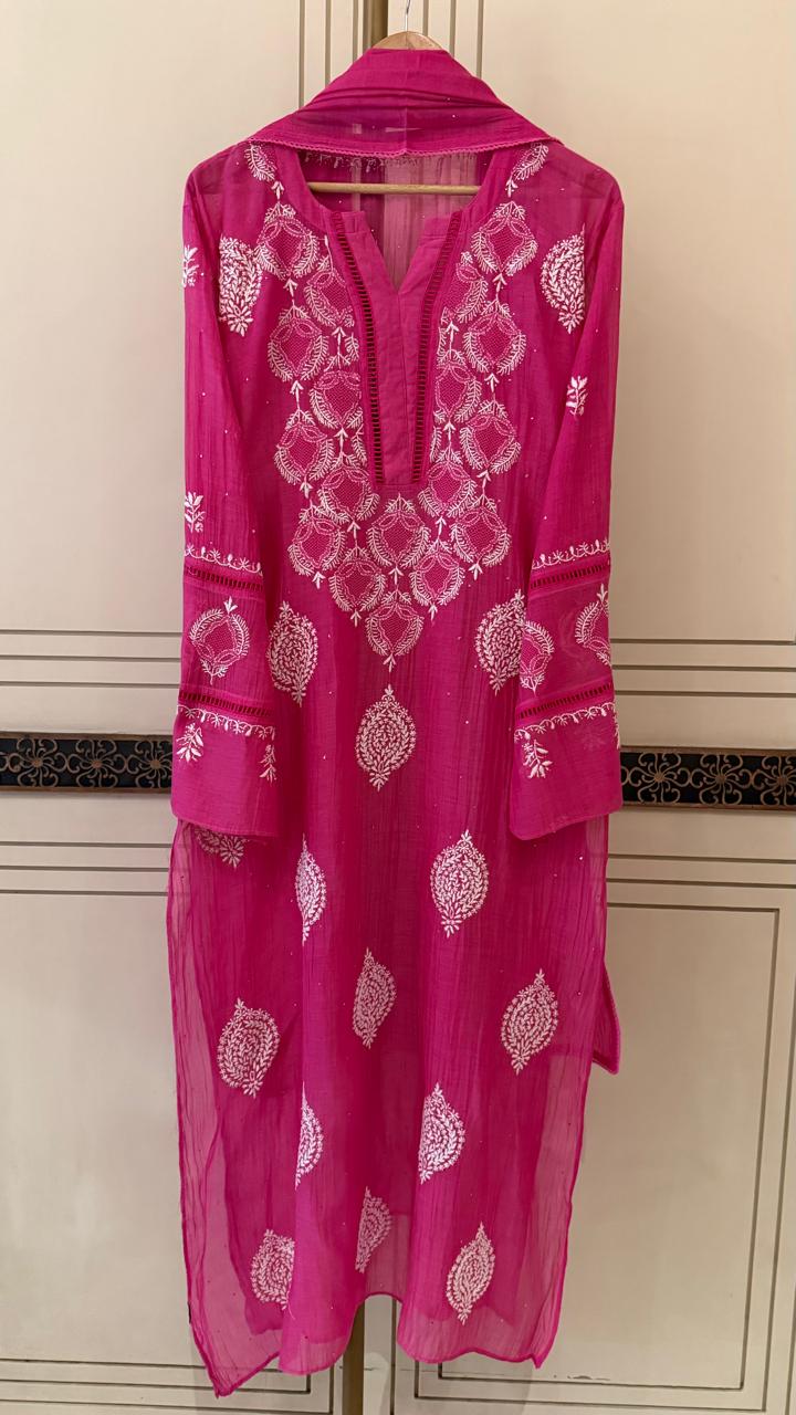 Mul Chanderi Kurta Dupatta Set with Intricate Mukaish Work