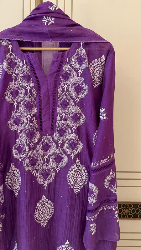 Mul Chanderi Kurta Dupatta Set with Intricate Mukaish Work