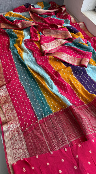 Chinon Crepe Banarasi Saree with Bandhani Print Design