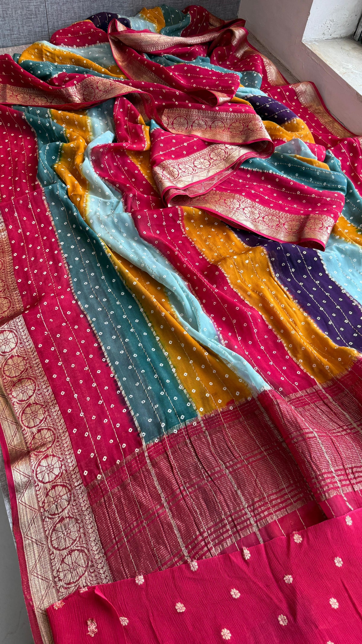 Chinon Crepe Banarasi Saree with Bandhani Print Design