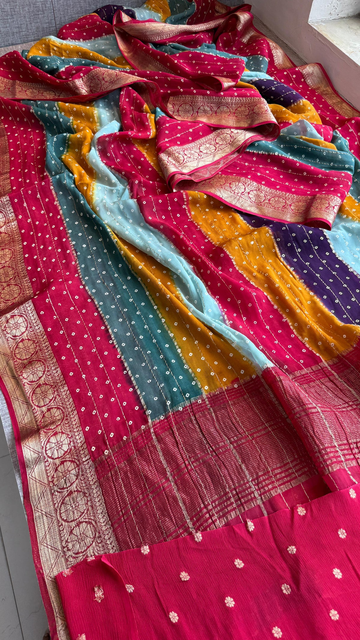 Chinon Crepe Banarasi Saree with Bandhani Print Design
