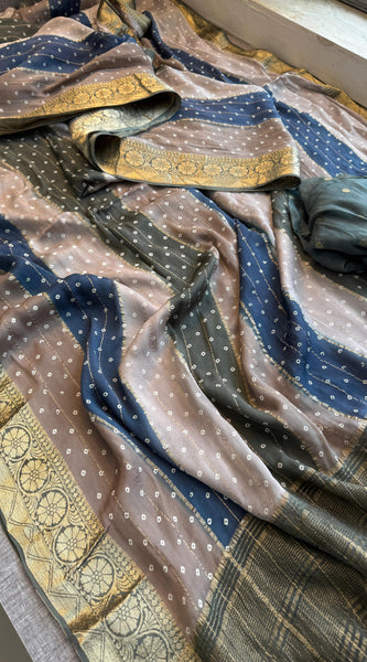 Chinon Crepe Banarasi Saree with Bandhani Print Design