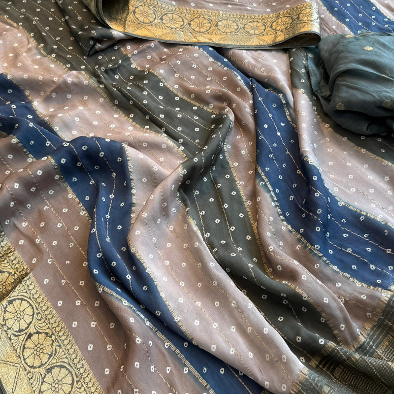 Chinon Crepe Banarasi Saree with Bandhani Print Design