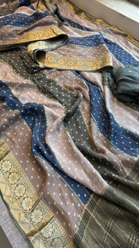 Chinon Crepe Banarasi Saree with Bandhani Print Design