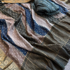 Chinon Crepe Banarasi Saree with Bandhani Print Design