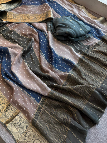 Chinon Crepe Banarasi Saree with Bandhani Print Design